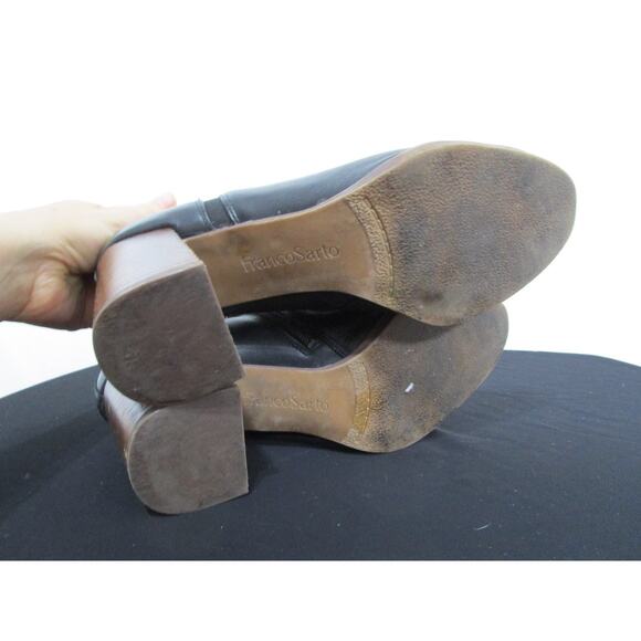 Franco Sarto Dante Black Leather Block Heel Ankle Booties Women 10 M - Picture 8 of 9